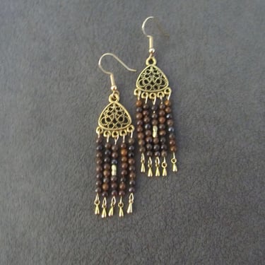 Brown agate seed bead earrings 