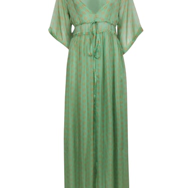 Eywasouls Malibu - Mint Green w/ Orange Print Drawstring Dress Sz M