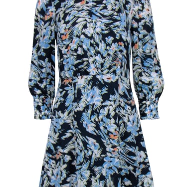 Reiss - Navy w/ Multicolor Abstract Floral Print A-Line Dress Sz 6