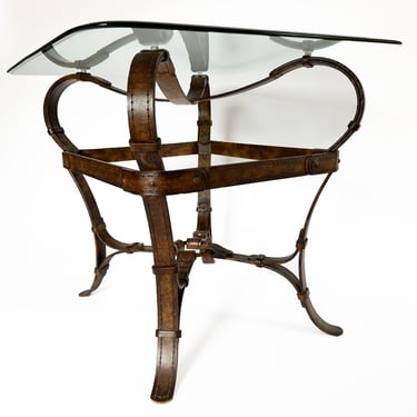 Vintage Hermes Table Jacques Adnet Equestrian Style Sculptural Iron Faux Bridle Harness Leather Side Table Coffee Table Equestrian Decor 