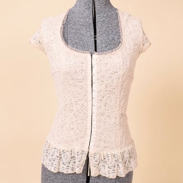 Cream Hook & Eye Ruffle Lace Top By Studio 1940, L/XL