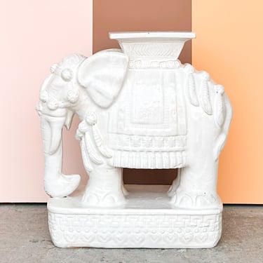 White Terracotta Elephant Garden Seat