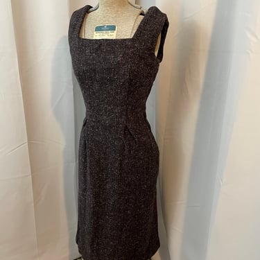 1950s fleck wool boucle dress Wiggle Pencil black and pink pinup M 