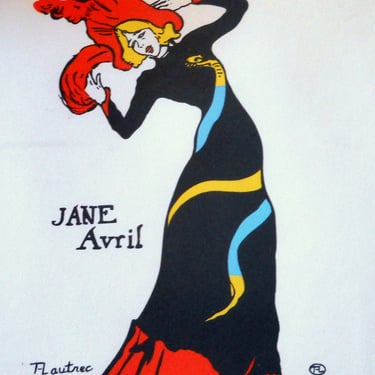 Henri De Toulouse-Lautrec Jane Avril ~ Vintage Lithograph Print ~ printed in the late 60's ~ Women’s Art~ Vibrant Colors 