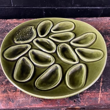 Vintage Green Oyster Plate - Mussel Plate - Mid Century Modern Serving Platter 