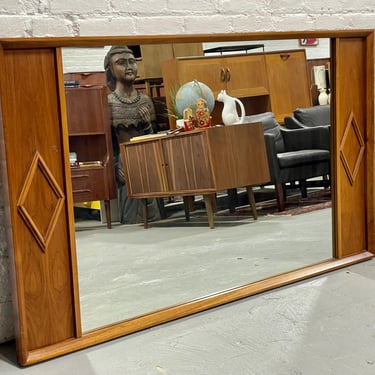 HUGE Mid Century Modern Walnut Diamond MIRROR by Albert Parvin, c. 1960's 
