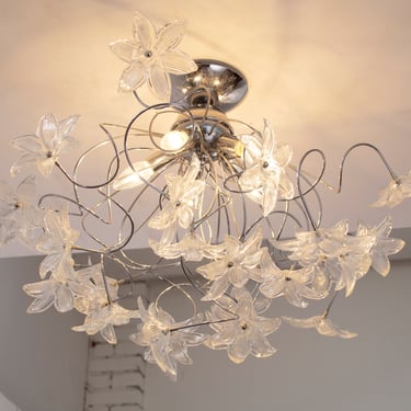 Ceiling lamp chandelier with crystal flowers in Murano glass decorated Made in Italy, italian flower lamp 