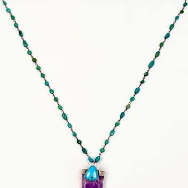 Rebecca Frazier Amethyst w/ Kingman Turquoise on Turquoise Chain Necklace