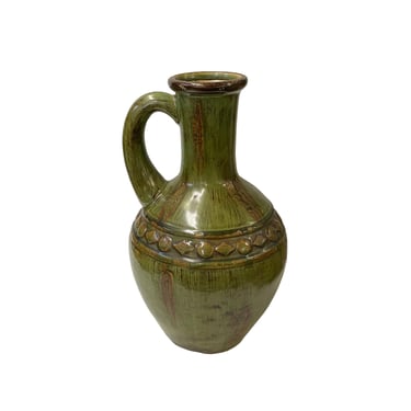 Brown Olive Green Ceramic Geometric Pattern Jar Shape Vase ws3272E 