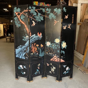 Four Panel Black Lacquered Folding Screen