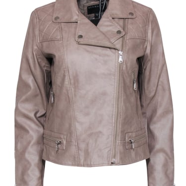 Bernardo - Beige Quilted Detail Vegan Moto Leather Jacket Sz M