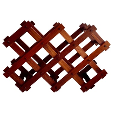 Vintage Accordion Teak Wine Rack, 1970's