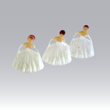 Vintage Micro Miniature Princess Dolls for Dolls, Mini Craft Pieces, 3/4 inch White Plastic Brides set Three 