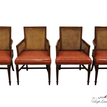 Set of 4 HICKORY CHAIR Italian Provincial Caned Arm Chairs w. Studded Leather Upholstery 
