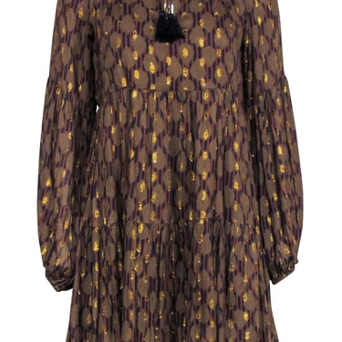 Oliphant - Olive, Gold, Black, &amp; Brown Print Dress Sz S