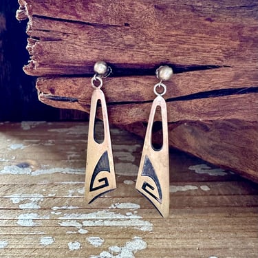 VINTAGE SILVER DECO Dangle Stud Earrings | Statement Sterling Silver Drops | Antique, Art Deco Design Jewelry 
