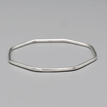Minimalist 80's Taxco sterling octagonal bangle, simple Mexico 925 silver TV-121 stacking bracelet 