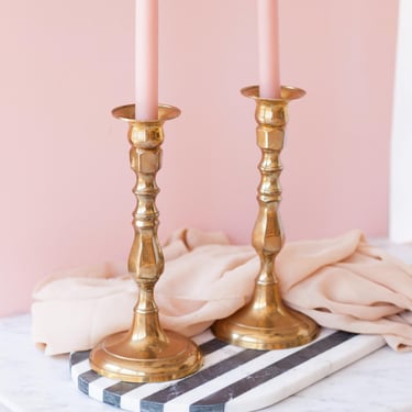 Brass Candlestick Holders Pair of Two - 9.75