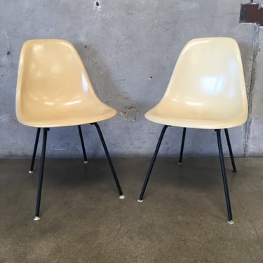 Pair of Herman Miller Eames Parchment Shell Chairs