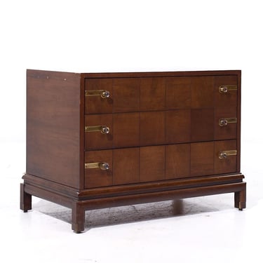 Johnson Furniture Mid Century Walnut and Brass Dresser Chest of Drawers - mcm 