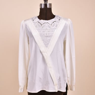 White Lace Cutout Blouse with Pleats By Lamexi, S/M