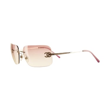 Chanel Pink Rhinestone Logo Sunglasses