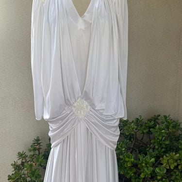 Vintage Abby Kent disco white midi dress sequins sz 12 polyester. 