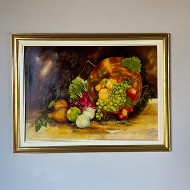 Maria Ximena Still Life Fruits and Vegetable Oil Painting, Framed 