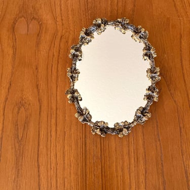 vintage gold ormolu oval mirror frame with easel - hibiscus filigree edge 