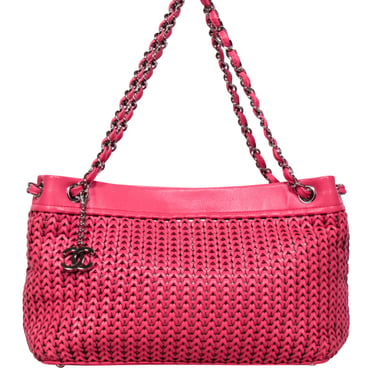 Chanel - Pink Leather Woven Shoulder Bag