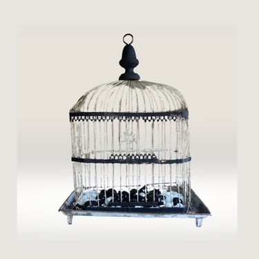Art Deco Wire Birdcage, Halloween Prop, Upcycled Metal Bird Cage 