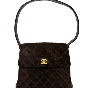 Chanel Brown Suede Flap Top Handle
