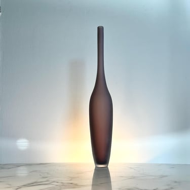 Tall signed handblown fluted vase in amethyst satin glass 