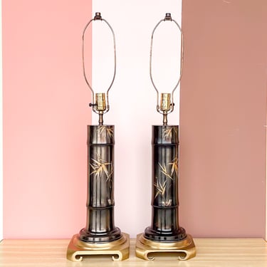 Pair of Etched Brass Bamboo Lamps