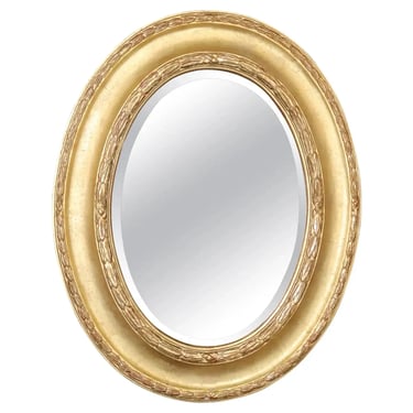 Fine Quality Oval Genuine Gold Leaf French Louis XVI Beveled Oval Mirror