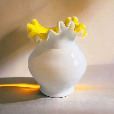 Vintage Fenton Glass Goldenrod Vase Cased Yellow Glass Milk Glass MCM Rare HTF 