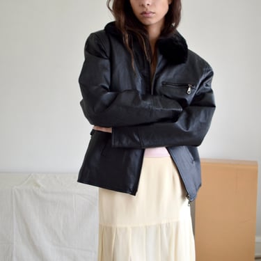 black shearling collar leather jacket 