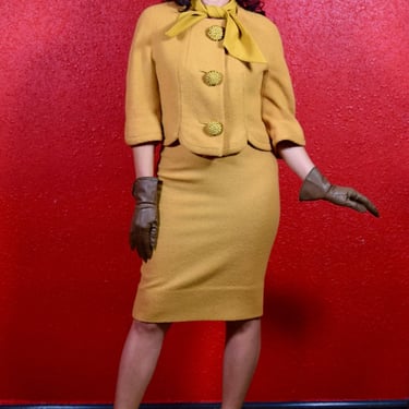1960s Lilli Ann Wool Suit Woven Large Buttons Designer 
