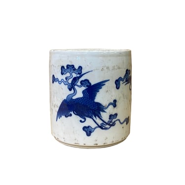 Chinese Distressed White Porcelain Blue Birds Graphic Holder Vase ws3209E 