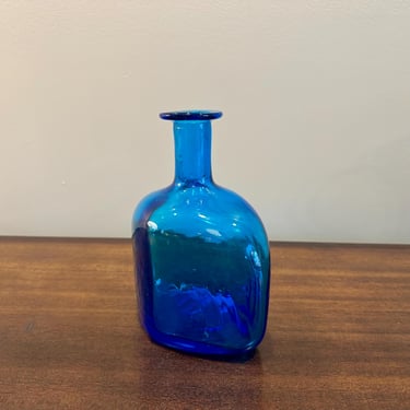 Colbolt Blue Glass Pinch Bottle Decanter Vintage - Free Shipping 