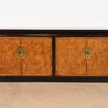 Raymond Sobota for Century Furniture Hollywood Regency Chinoiserie Burl Wood Sideboard Credenza, Circa 1970s