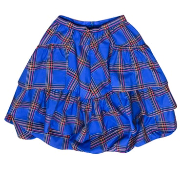 Maeve - Blue Plaid Tiered Mini Bubble Skirt Sz 0