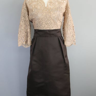 Shot of Expresso - 1950-60s - Ivory Lace over brown satin - Wiggle Dress - Jackie O - Wedding - by Paul Blumenstein 