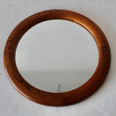 Modern Oak Vintage Round Wall Mirror 1980s USA 