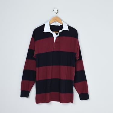 Vintage 90s Dark Red & Navy Rugby Shirt - nineties, striped, colorblock, preppy, pullover - Men's L 