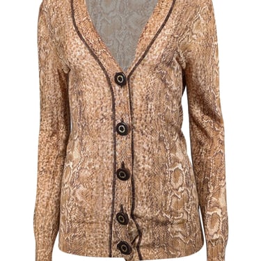 Tory Burch - Tan Snake Print Linen Blend Cardigan Sz M