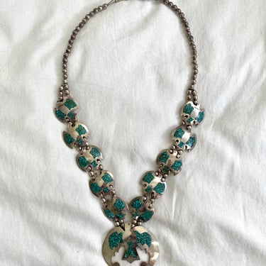 Vintage sterling silver and turquoise chip inlay necklace 