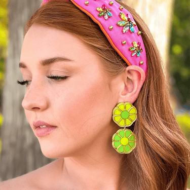 Green Monochromatic Flower Dangle Earrings