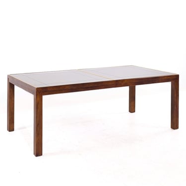 Henredon Mid Century Walnut and Mirrored Top Expanding Dining Table with 2 Leaves - mcm 