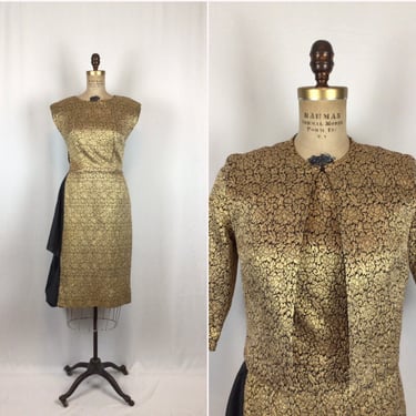 Vintage 50s dress | Vintage gold brocade wiggle dress suit | 1950s RK Original cocktail party dress 